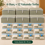 6 adet kapaklı hurç ve 12 adet 50 × 70 cm vakum torbası